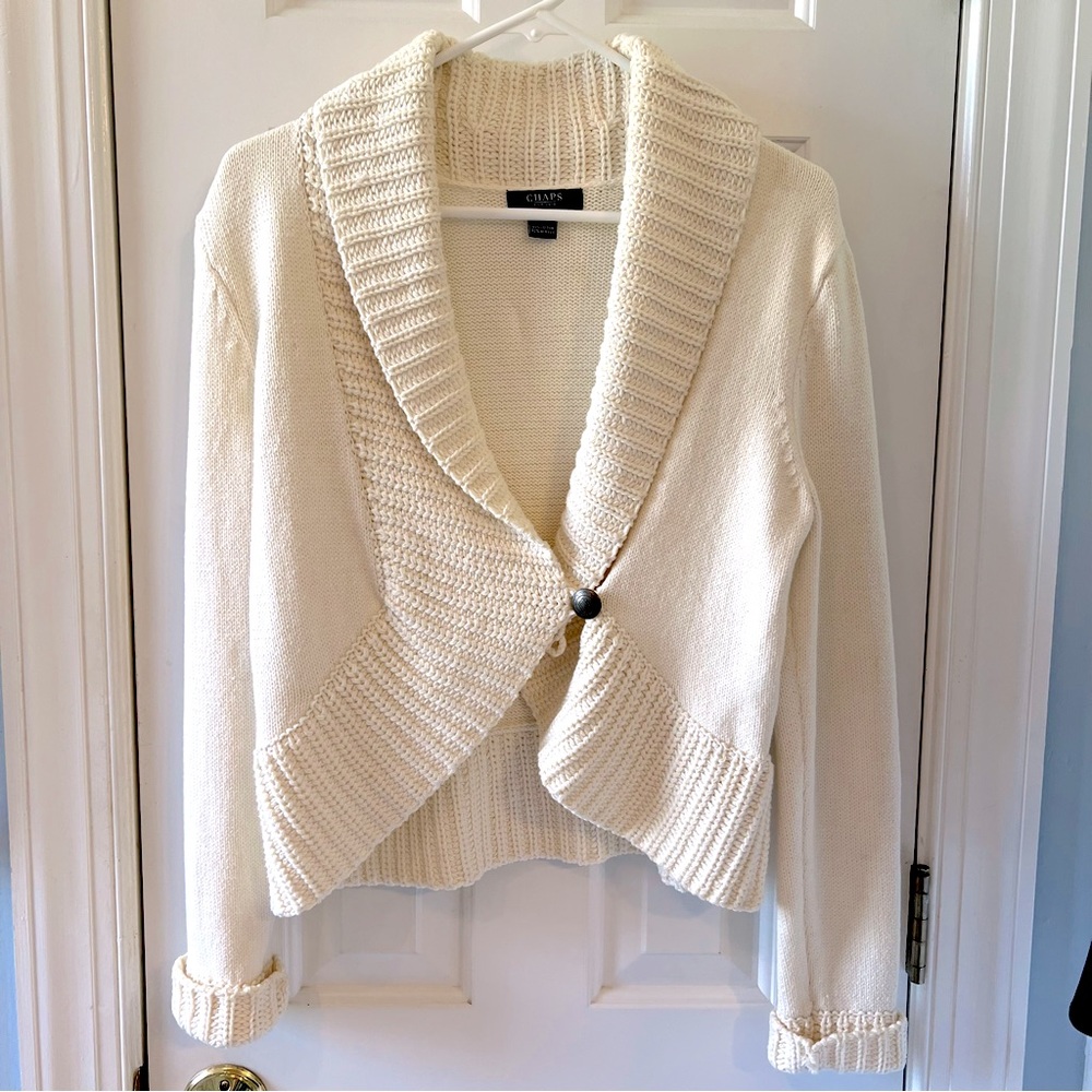 Chaps Cream Shawl Collar Knit Cardigan Size M